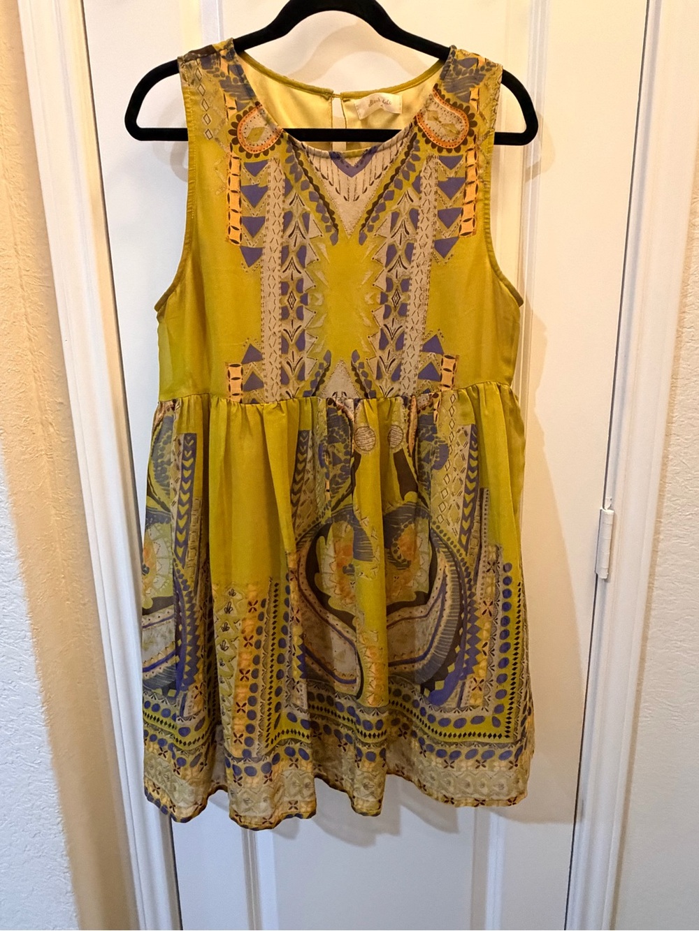 Altar'd State Yellow Patterned Sleeveless Mini Dress Size Large